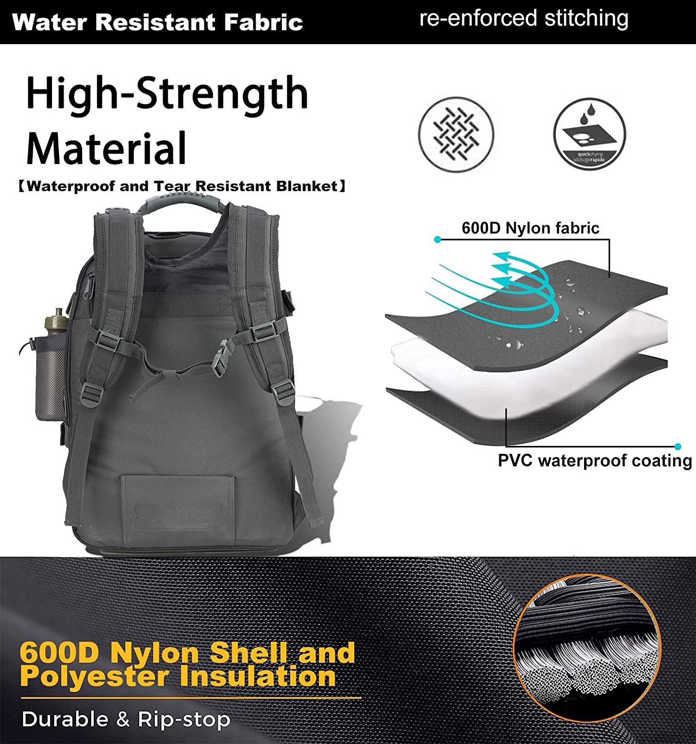 WolfWarriorX Men Backpacks Large Capacity Military Tactical Hiking Expandable 39L-60L Backpack - Image 5